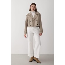 Jaste Kadın Kruvaze Yaka Cepli Trençkot HAKİ