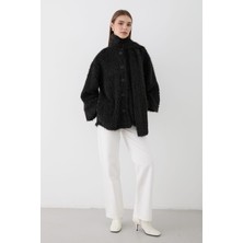 Jaste Kadın Peluş Şal Yaka Oversize Hırka SİYAH