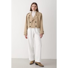 Jaste Kadın Kruvaze Yaka Cepli Trençkot BEJ