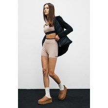 Urban Beat Doshorıx Kadın Esnek ve Yumuşak Dokulu Kontrast Biyeli Kısa Vizon Tayt