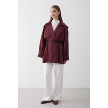 Jaste Kadın Kruvaze Yaka Astarlı Kemer Detaylı Trençkot BORDO