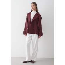 Jaste  Kadın Oversize Kruvaze Yaka Kısa Trençkot BORDO