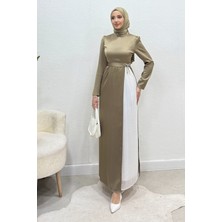 Tesettür Diyarı Henna Fiyonk Detaylı Krep Saten Tesettür Abiye- Haki