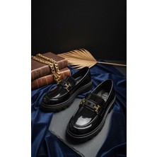 Slipcat Kadın Kalın Taban Ortopedik Comfort Taban Deri Görünümlü Loafer – Siyah