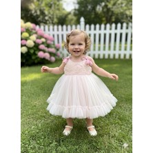 Bes Trend Kız Çocuk Elbise Party Doğum Günü Elbise Pamuklu Lale Fiyonklu