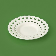 Paçi Dantel Kelebek Motifli Porselen Çay Tabağı - Beyaz