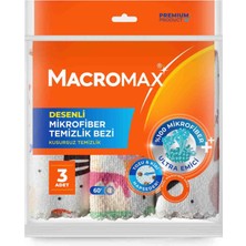 Macromax Desenli Mikrofiber Bezi 3'lü 4 Adet