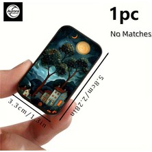 Vintage Kayar Kapaklı Metal Kibrit Kutusu - Rustik Gece Manzaralı Koleksiyonluk