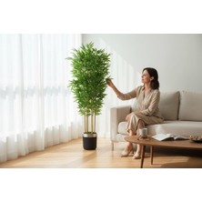 Erhan Flowers Yapay Bambu Ağaç 150 cm 6 Dallı Yogun Yaprak Siyah Gümüş Saksı