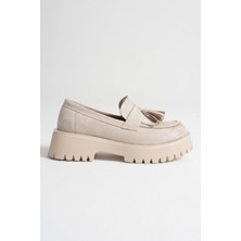 Modaserdem Mina Kadın Günlük Bej Süet Loafer Ayakkabı