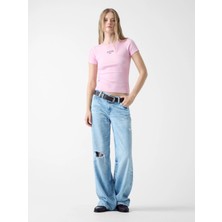 Guess Gj Kolsuz Bisiklet Yaka Nakışlı Dar Kesim Kadın Pembe Top W6RP21KA0H1-G65F