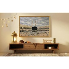 BELIEVE KABE UMRE HAC ZİYARETİ JAKARLI DOKUMA  GOBLEN DEKORATİF ÇERÇEVESİZ PANO TABLO 70*115