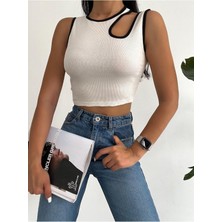 Qutta Kadın Damla Dekolteli Biyeli Kaşkorse Kadın Crop Bluz