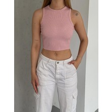 Qutta Kadın Sıfır Kol Halter Yaka Kaşkorse Crop Bluz