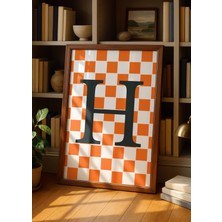 Fuart.Co H Harfi Turuncu Damalı Dijital Baskı Poster (Çerçevesiz) Hrfu