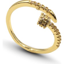 Sose Moda Zirkon Taşlı Çivi Model Ayarlanabilir Yüzük Gold Kararmaz Anti Alerjik
