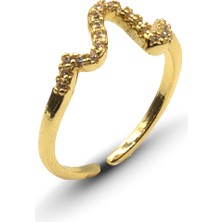 Sose Moda Minimal Zigzag Model Zirkon Taşlı Ayarlanabilir Yüzük Gold Kararmaz
