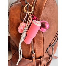 Rossev Charm Pembe Termos Figürlü Anahtarlık - Çanta Charm (Terlik, Kulaklık Modeli)