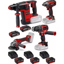 Einhell  Tp-Hd 18/26 Li Bl Pnömatik Matkap Tp-Ci 18/220 Li Bl Vidalama Tp-Cd 18/60 Li-I Bl Matkap Tp-Ag 18/125 Ce Q Avuç Taşlama 3X4.0+2X2.5AH Kömürsüz Darbeli Profesyonel Set