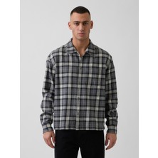 Gap Erkek Gri Organik Pamuk Relaxed Flannel Gömlek