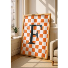 Fuart.Co F Harfi Turuncu Damalı Dijital Baskı Poster (Çerçevesiz) Hrfu