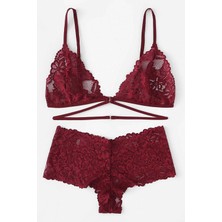 İmoda Kadın Bordo Sütyen Külot Takımı XL Dantelli Günlük Kullanıma Uygun İki Parça