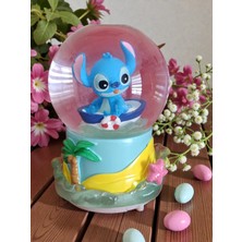 Ayder Online Satış Işıklı 10CM-8CM -Mavi Renk ( Sarı Altlık) Stitch Kar Küre