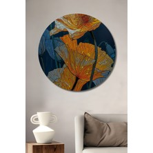 Teona Ahşap Canlı Turuncu Gelincik Çiçekleri Yağlı Boya Görünümlü Dekoratif Ahşap Tablo Yuvarlak Duvar Tablosu