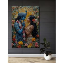 Teona Ahşap Krishna ve Radha Aşkı Yağlı Boya Görünümlü Ahşap Dekoratif Ev,antre,salon,ofis,mutfak Tablo