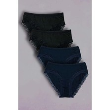 Gri Mor Tekstil 4'lü Dantelli Pamuklu Bato Külot Siyah/lacivert