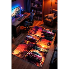Charmbi Spor Araba Desenli Kaymaz Taban Makinede Yıkanabilir Gaming Oyuncu Gamer Genç Odası Halısı