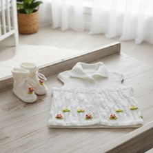 Uretti - Kadir 7704  6511 El Örgüsü Kız Çocuk Nakış Işlemeli Yelek - Patik  2'li Takım / 1 - 2 Yaş