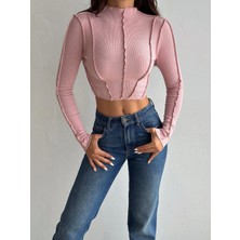 Qutta Kadın Ters Dikiş Detaylı Kadın Crop