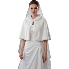 Moda Nur Bolero Pelerin, Gömlek Yaka ,peluş, Beyaz Renk Pelerin,gelin Bolero