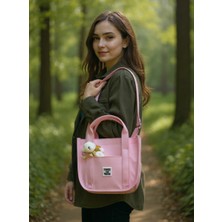 Mefehe Pudra Buzi Kumaş Ayıcıklı Kolon Askılı Çapraz El ve Omuz Çantası