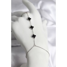 Mustran 316L Çelik Gümüş Renk Siyah Yonca Model Kadın Şahmeran