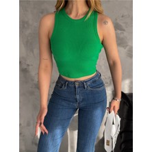 Qutta Kadın Sıfır Kol Halter Yaka Kaşkorse Crop Bluz