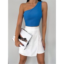 Qutta Kadın Sırtı Biyeli Tek Omuz Crop Bluz