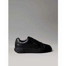 Calvin Klein Siyah Chunky Cupsole Bağcıklı Deri Erkek Sneaker Düz Tabanlı Tamamı Baskılı HM0HM02070-0GJ