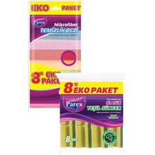 Parex Mikrofiber  8'li Temizlik Bezi ve 8'li Oluklu Sünger Paketi