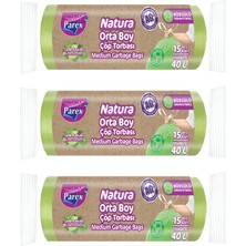Parex Natura Büzgülü Çöp Torbası 15'li Orta Boy 55 x 60 cm Üçlü Paket
