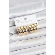 Mustran 316L Çelik Gold Renk 3'lü Görünüm Kadın Küpe