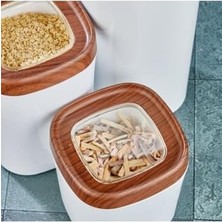 Storemax Erzak Saklama Kabı 3lü Set Ahşap Kaplama Kapak Renkli Hazne 1,8lt - 1lt - 600ML Koyu Ahşap