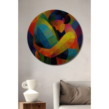 Teona Ahşap Kucaklaşan Ruhlar Yağlı Boya Görünümlü Ahşap Dekoratif Tablo Yuvarlak Duvar Tablosu