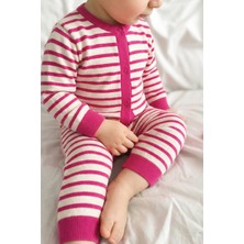 Cigit Çizgili Triko Tulum 0-3 Yaş Fuşya