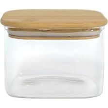 Storemax Bambu Kapaklı 380ML Cam Baharat Kavanozları, Hava Geçirmez Kare Borosilikat Baharat Kapları, Baharat Tuz Şeker Makarna Bakliyat Için Boş Kavanoz