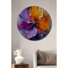 Teona Ahşap Canlı Renk Cümbüşü Soyut Çiçek Yağlı Boya Görünümlü Dekoratif Ahşap Tablo Yuvarlak Duvar Tablosu