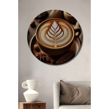 Teona Ahşap Kahve Sanatı Yağlı Boya Görünümlü Ahşap Dekoratif Tablo Yuvarlak Duvar Tablosu