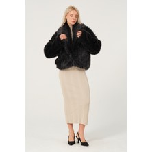 Eva Clothing Kadın Siyah Suni Kürk Ceket