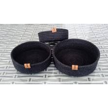 Storemax Ev Hasır Sepet 3 Adet Yuvarlak Siyah Jüt Kordon Pamuk Ip Örme Sepet Dekoratif Düzenleyici Organizer